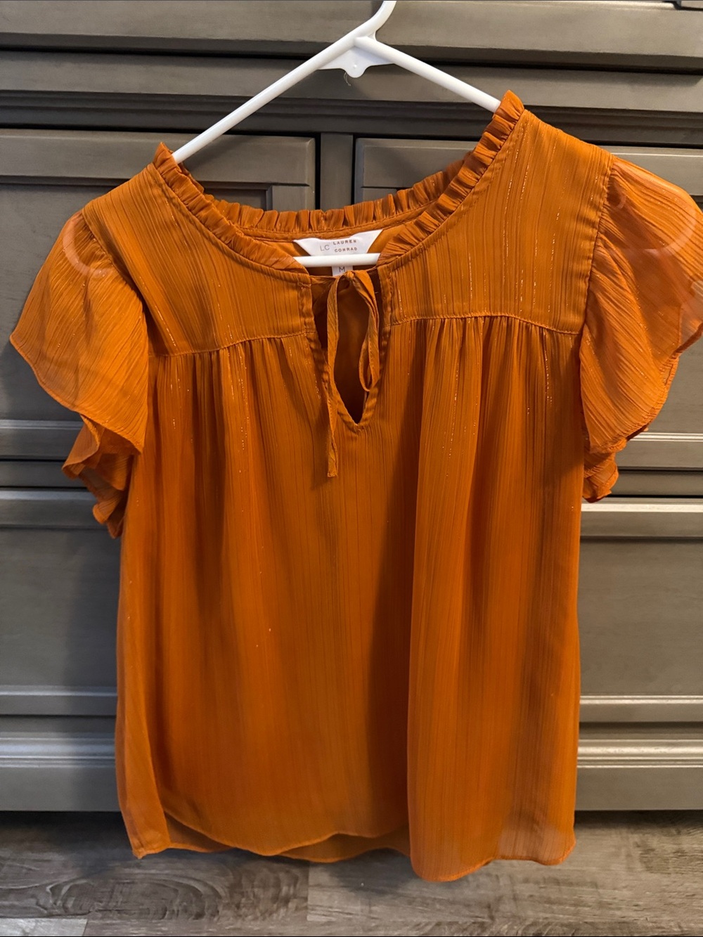 LC Lauren Conrad Rust Orange Ruffled Keyhole Blouse